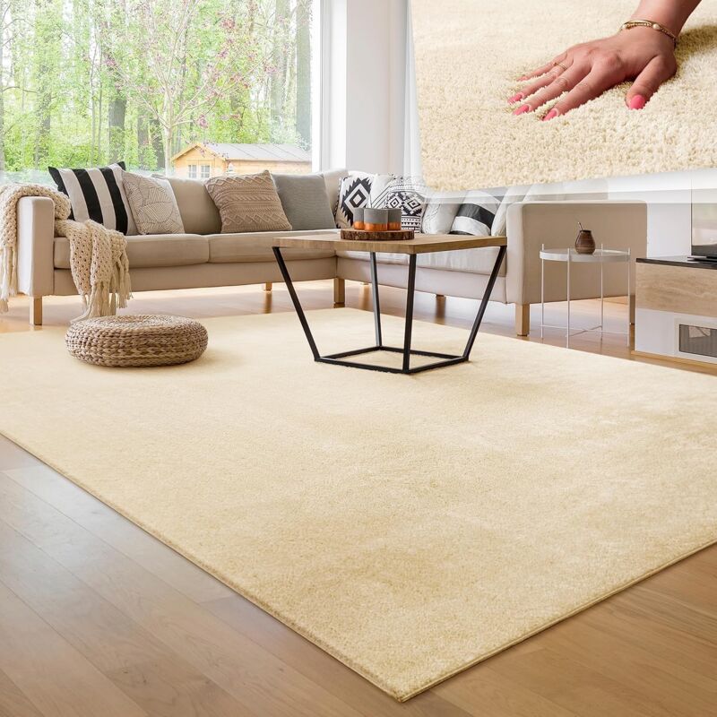 Washable Plain Living ROom Rug Short Pile Soft, Size:120X200 Cm, Color:Beige