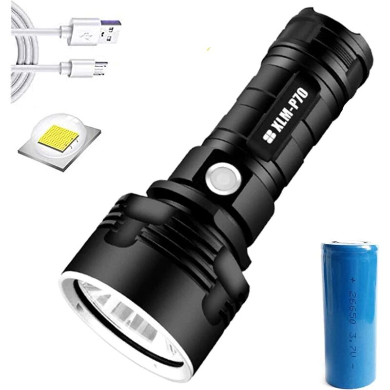 30000-100000 Lumen High Power LED Flashlight Waterproof Ultra Bright, 3 Modes High Brightness Usb Rechargeable