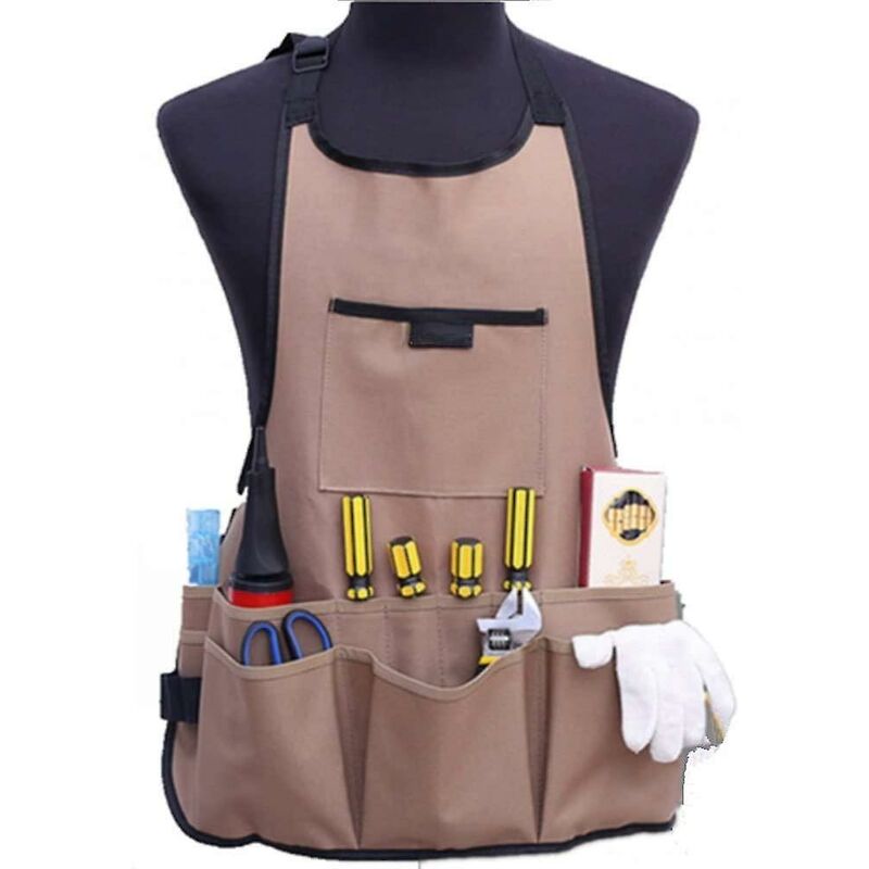 Women'S Gardening Apron With 14 Pockets 600D Oxford Work Apron Adjustable Protective Apron For Gardening Tools (Brown)