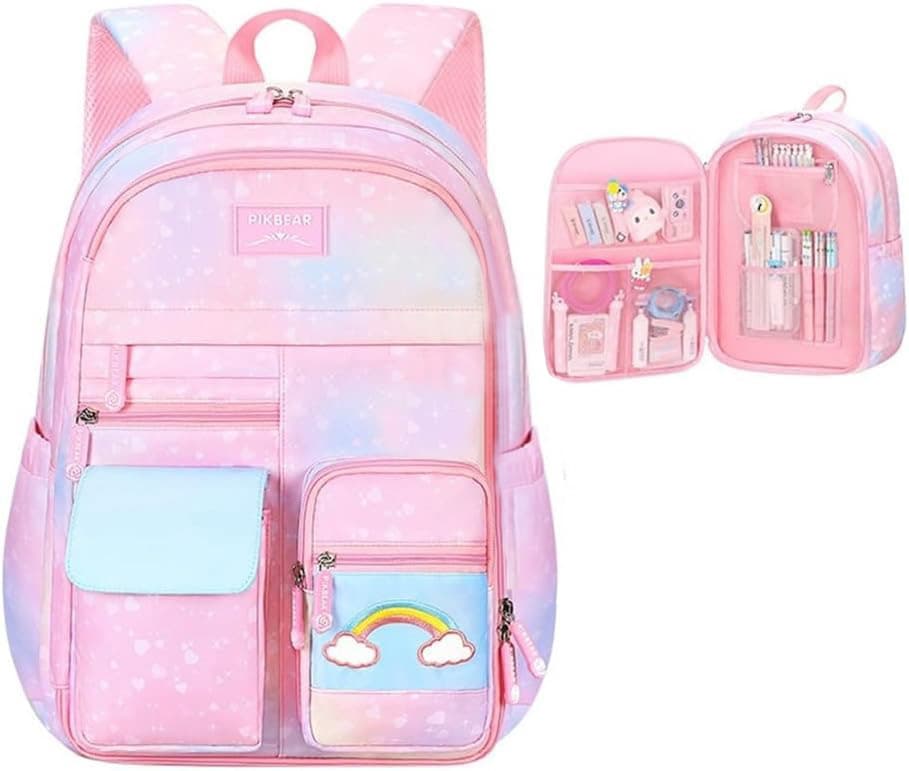 Pink Kawaii Waterproof School Backpack for Girls with Reflective Strap, Children and Teenage Backpack