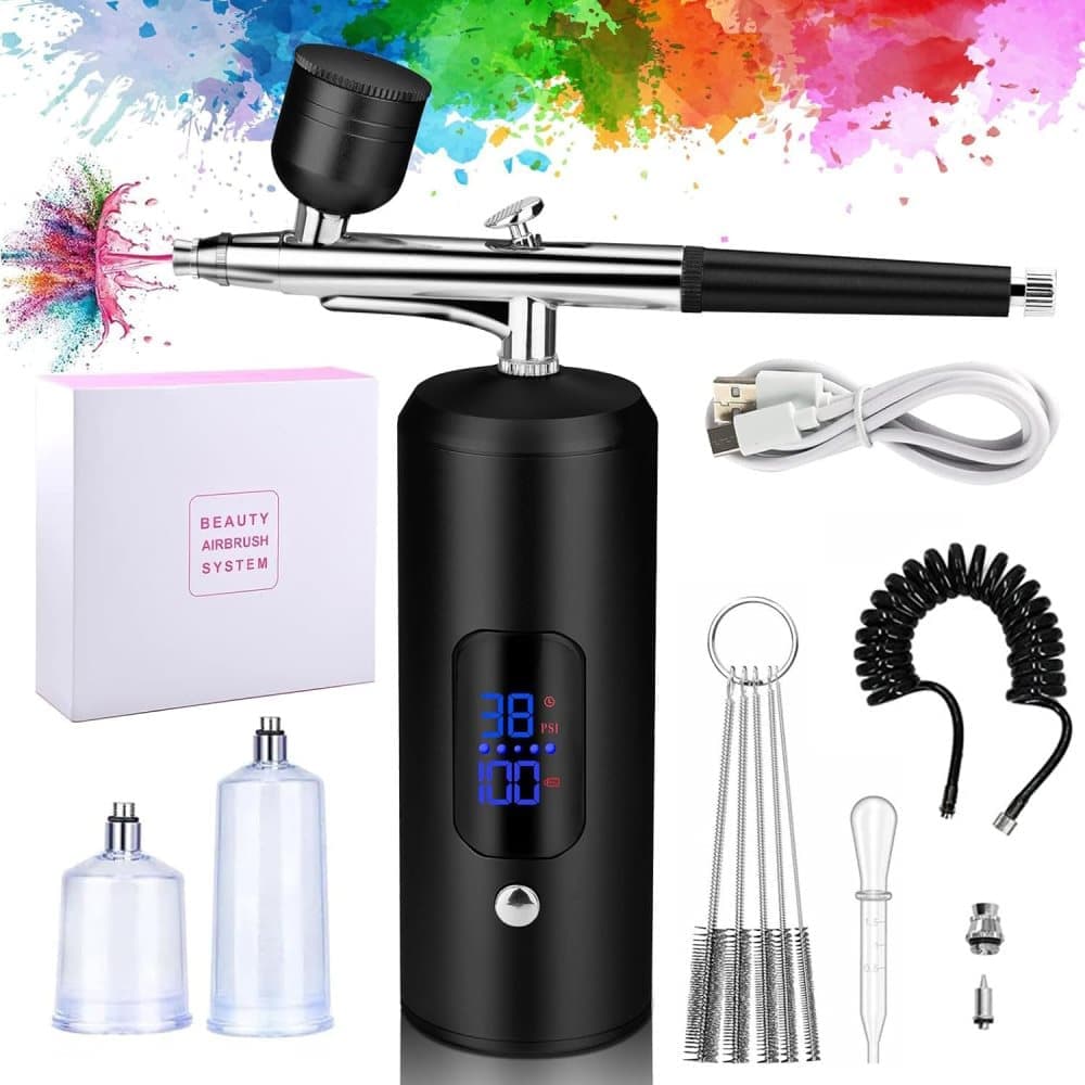 Wireless Airbrush Machine with USB Charging, 3 Speed Modes, Compatible with Nail Art Cake Decorating and Painting, Black