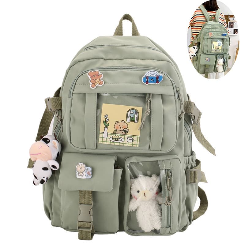 Kids School Backpack with Accessories, Green, 43x31 cm, Compatible with School Essentials