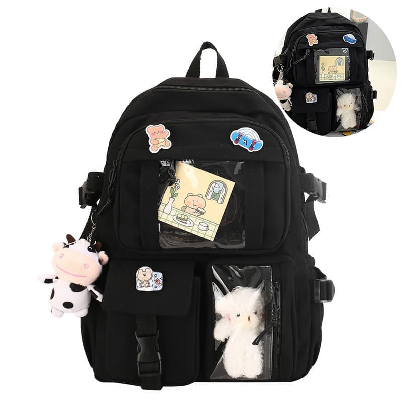Kids Backpack 43x31 cm for School, Black, with Accessories, Compatible with Children and Teens