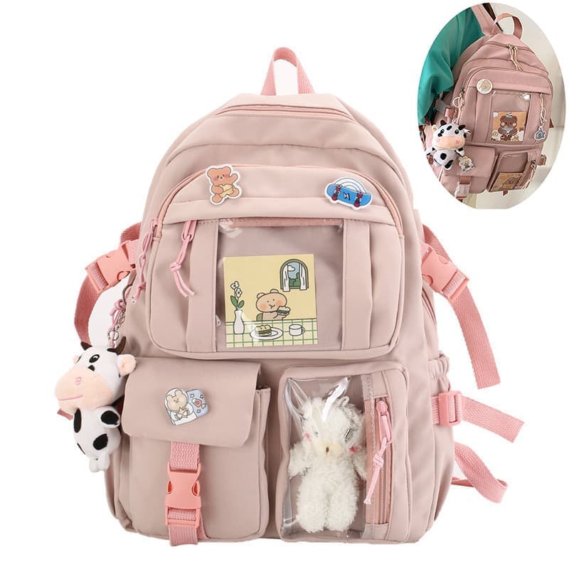 Kids Backpack 43x31 cm with Accessories, Pink, for Children and Teens