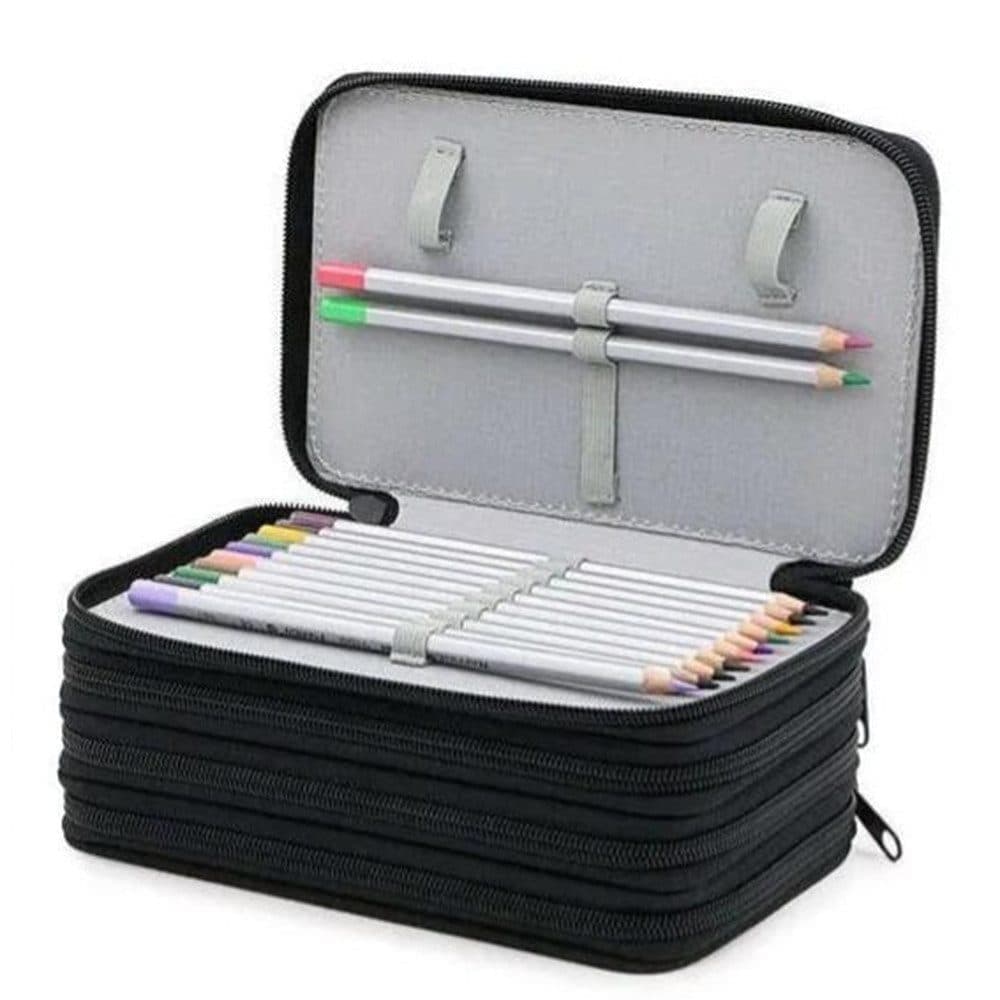 72 Holes Pen Case with Compartments, Large Capacity Organizer, Lightweight Durable, Compatible with School Office Supplies, Black