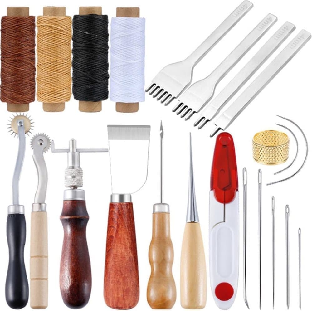 23-Piece Leather Craft Tool Set for Leatherworking, with Hand Tools