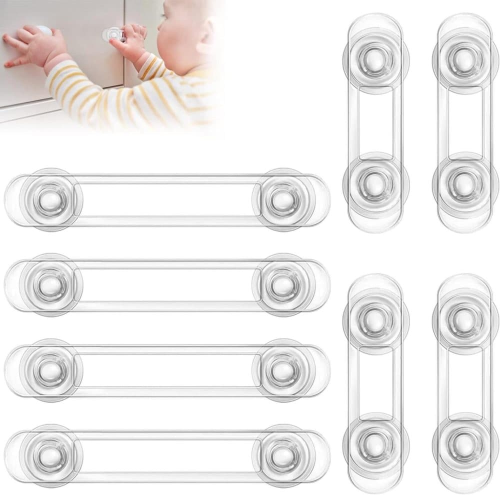 8-Pack Child Safety Cabinet Latch Drawer Lock with Lock Protector, 11cm, Compatible with Most Cabinets