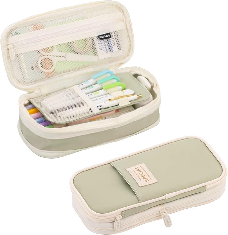 Foldable Multifunctional Pencil Case with Zipper Large Capacity Travel Organizer, Green