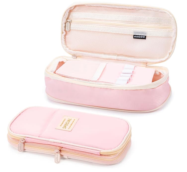 Pink Foldable Multifunctional Pencil Case with Zipper, Large Capacity Travel Pencil Case