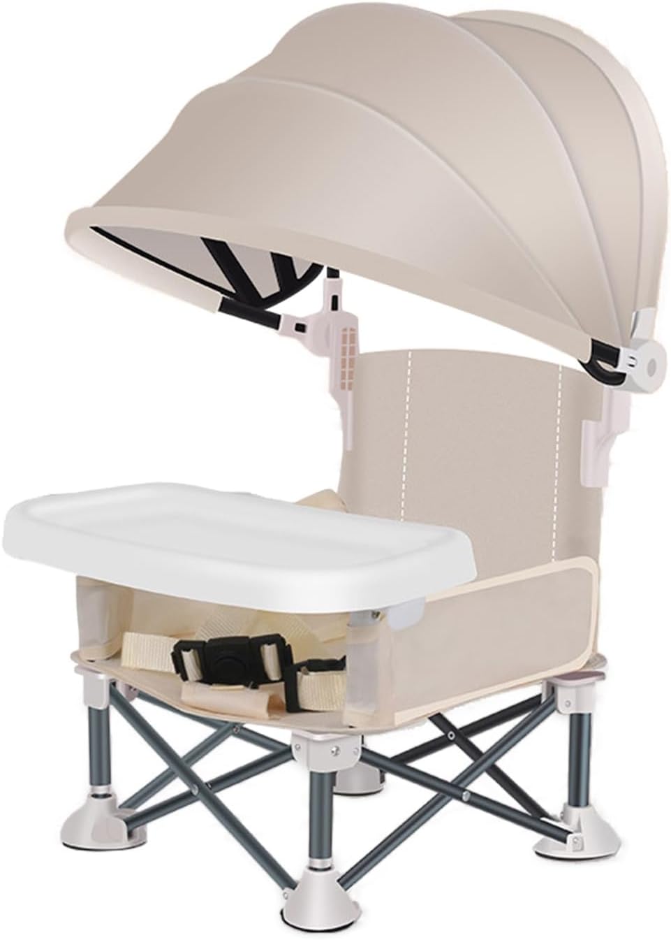 Foldable Highchair for Children with Sunshade and Removable Food Tray, Portable, Beige
