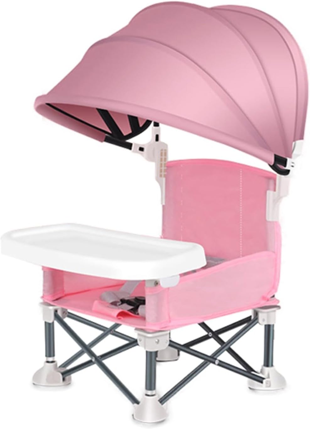 Portable Foldable Highchair for Children with Sunshade and Removable Food Tray, Pink