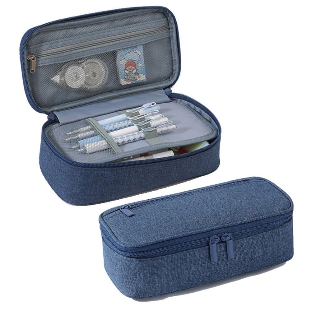 Large Capacity Pencil Case Light Blue, Multifunctional Lightweight Durable Organizer for Students and Office