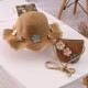 Girls Straw Hat and Shoulder Bag Set for Summer Beach Travel Outdoor Play, Khaki