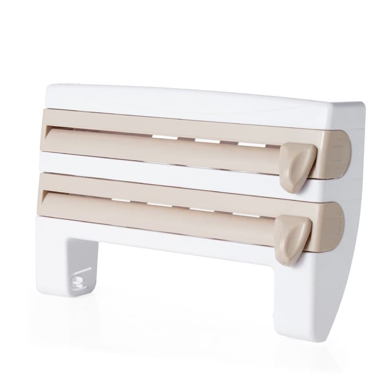 Foil cutter wall holder for plastic and aluminum foil, multifunctional kitchen paper holder, no drilling design, brown, 39x10x24cm