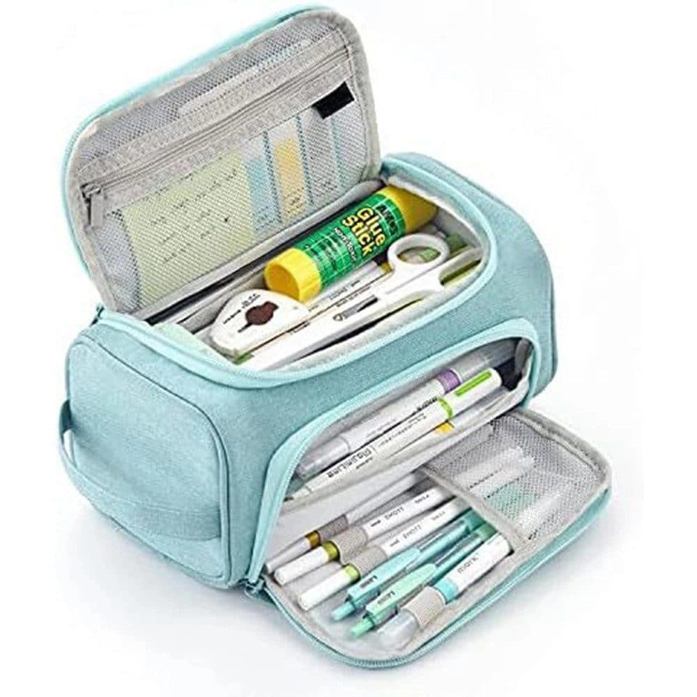 3-Layer Multifunctional School Pencil Case, Light Blue, with 3 Layers for Pens and Stationery