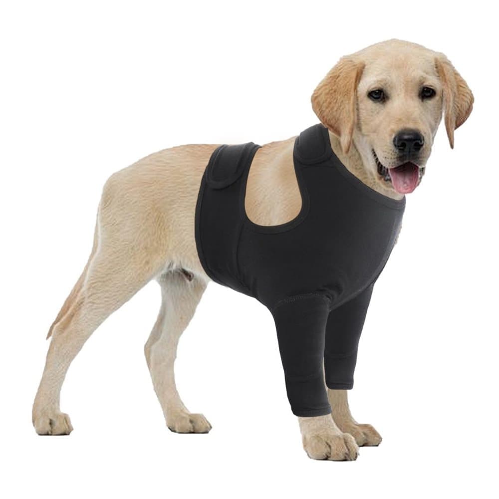 Breathable Elastic Dog Elbow Protector for Post-Surgery, Prevents Licking and Biting, M, Black