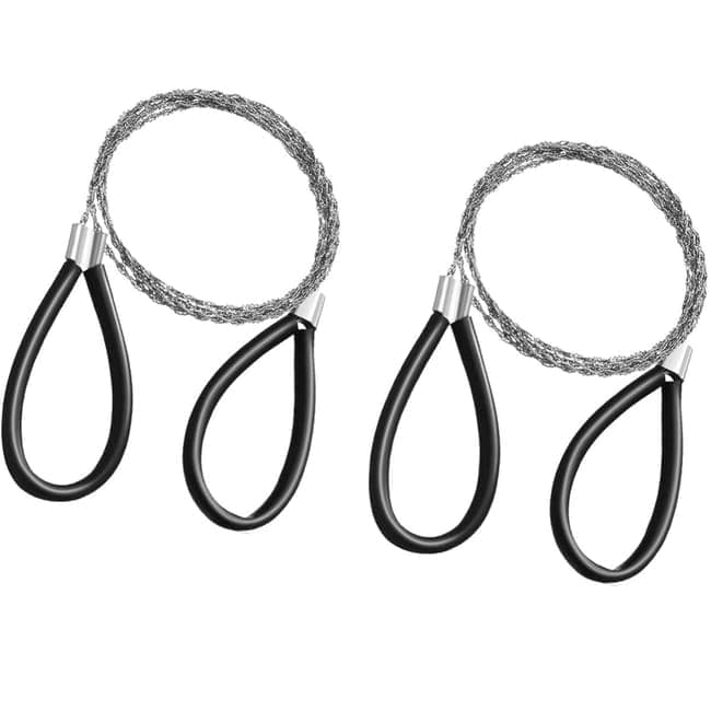 2 pcs Stainless Steel Wire Saw for Camping Hiking Emergencies, Cuts PVC Wood Plastic, Lightweight Durable, Black