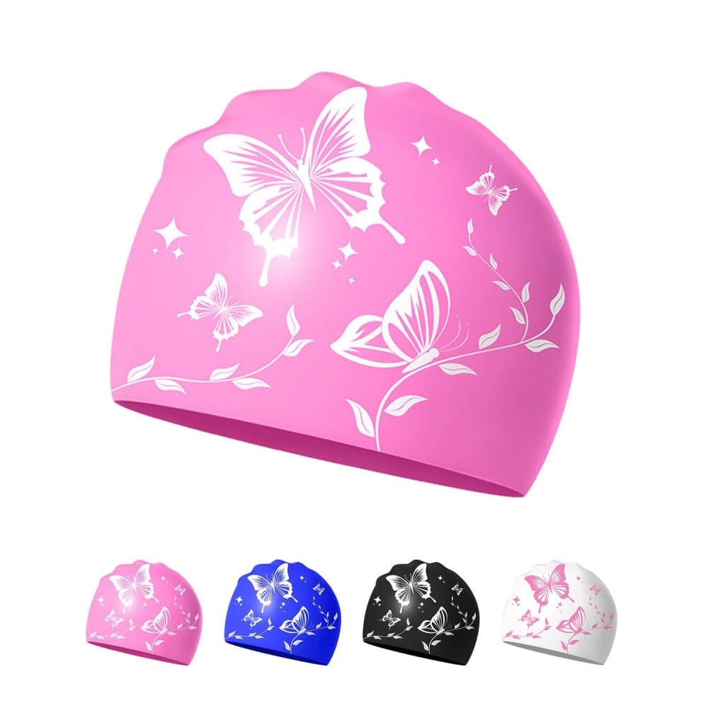 Waterproof Silicone Swimming Cap Non-Slip Elastic Comfortable for Adults, Pink, Compatible with Oral-B