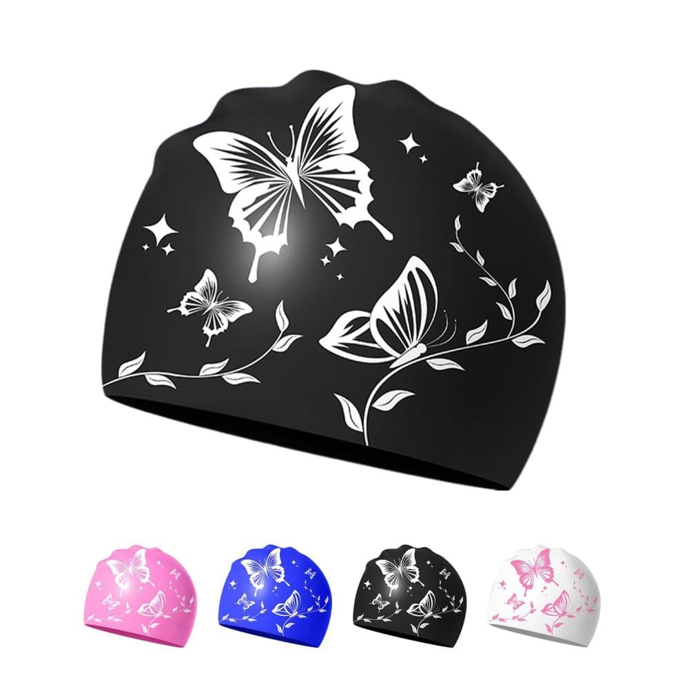 1 Waterproof Silicone Swimming Cap Non-Slip Elastic Comfortable for Adults, One Size, Black