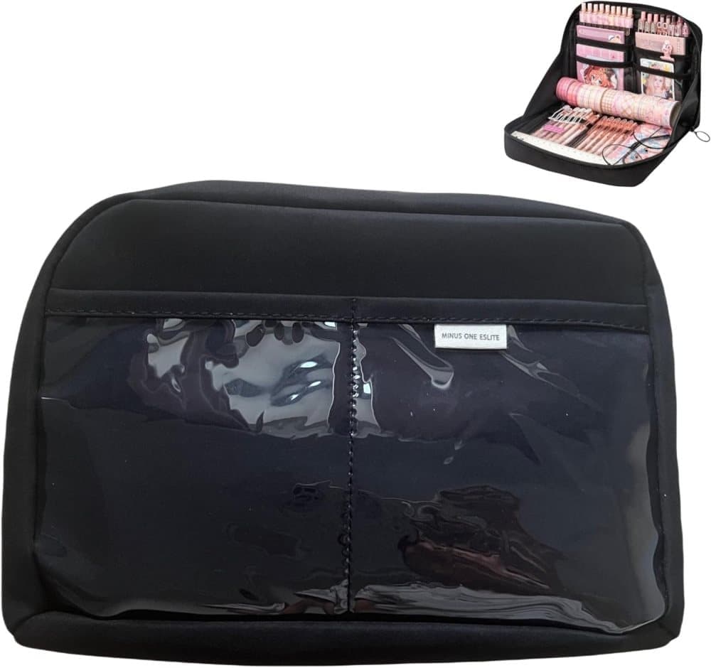 Black Large Capacity Pencil Case with Compartments and Zipper, Multifunctional Travel Pencil Box for School and Office