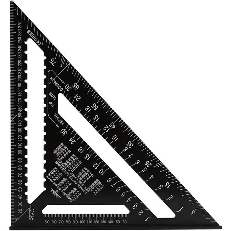 Professional Metric Triangle Carpenter Square Aluminum Alloy Measuring Ruler Black, 30 cm