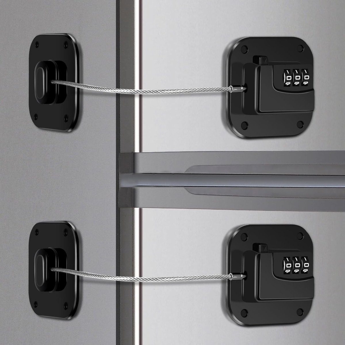2-Piece Refrigerator Lock - Combination Lock - Self-Adhesive Refrigerator Lock - Safety Lock - Easy Installation No Keys Needed - For Children, Toddlers, and Adults - For Refrigerator, Cabinets & Drawers, Oven, Windows - Child Safety - Black
