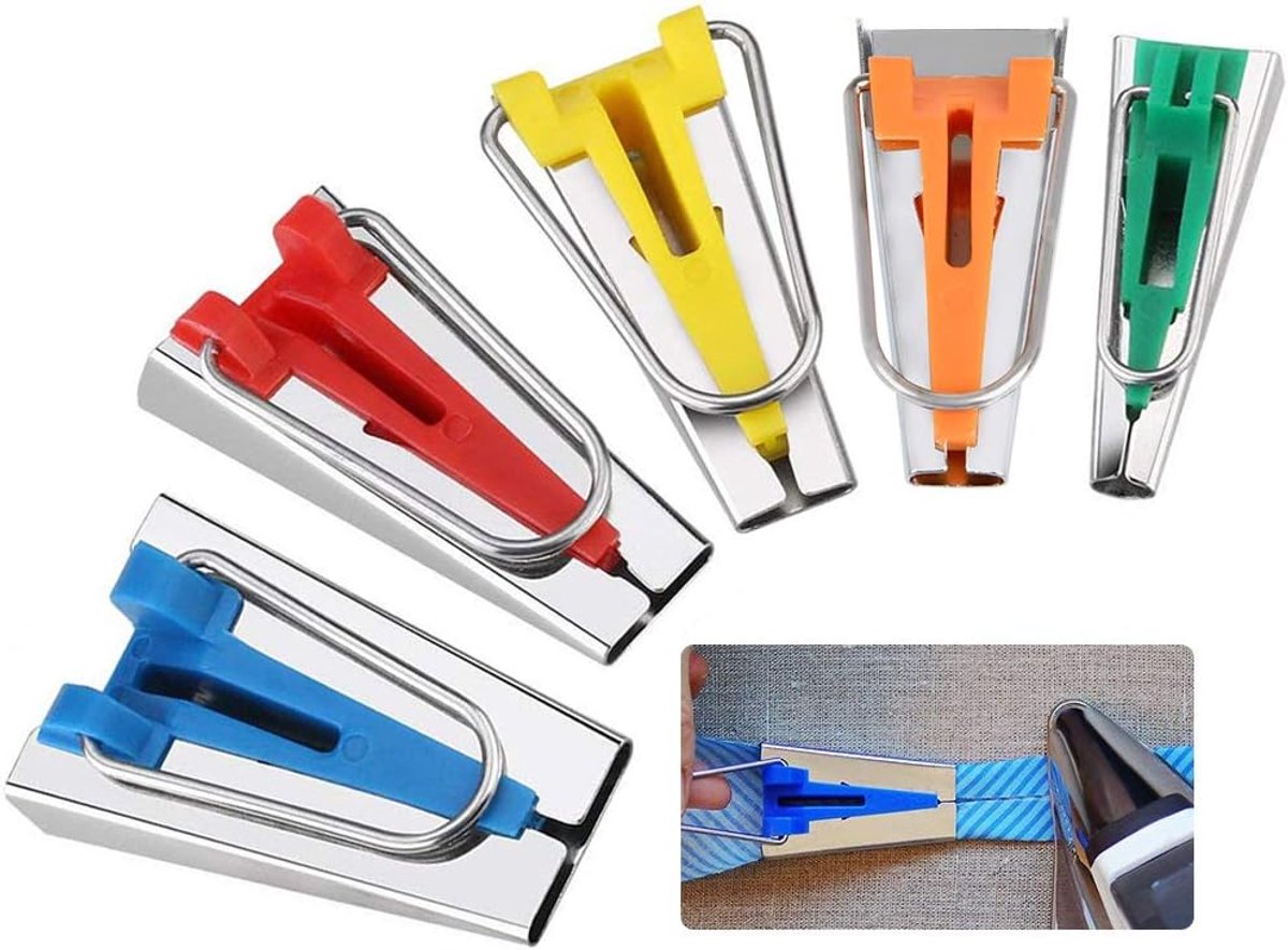 5-piece set - Bias Tape Maker Set - of 5 sizes (6 mm/9 mm/12 mm/18 mm/25 mm) - for sewing and quilting Bias tape - fabric bias tape maker Sewing machine tools - for DIY patchwork - Sewing machine accessories - Sewing tools