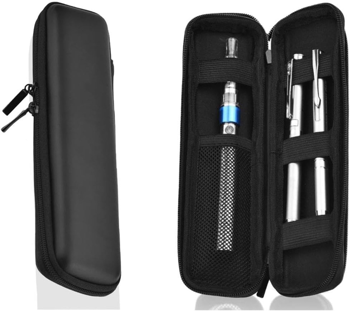 Hard-shell EVA pencil case - Zippered pencil case - Storage bag - Stationery box - Makeup bag - Portable - Multifunctional - Holder for Executive fountain pen and stylus, touch pen, USB cables - For adults, girls and boys - Black - 20*6*4 cm