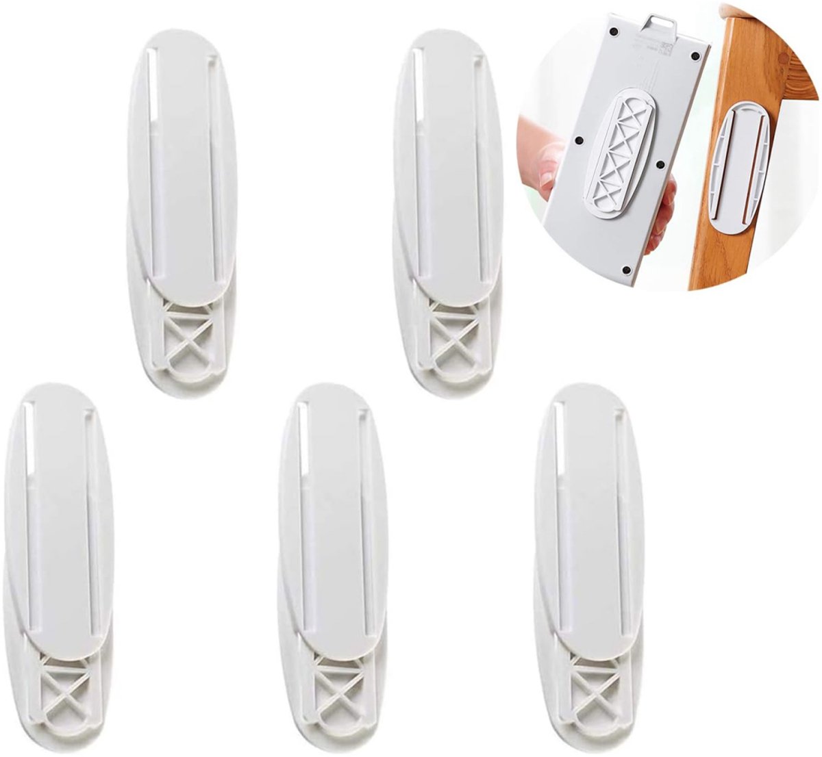 5 pieces - 10.3*4 cm - Self-adhesive power strip mount - Power strip holder fixer - wall sticker for socket - holder for power strip - no holes - wall mounting - for remote control, router, computer, kitchen, home and office - white