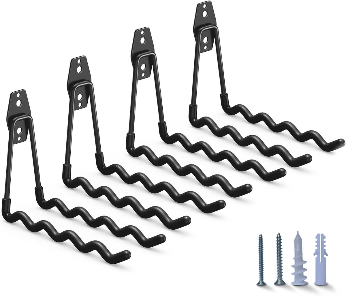pieces - Heavy Duty Garage Hooks - Wave Long Hooks - Wall-Mounted Storage Rack - Electrical and Garden Tool Organizer - for hanging Ladders, Bicycles, Garden Hoses, Large Items and More - black - 19*16*6.5 cm