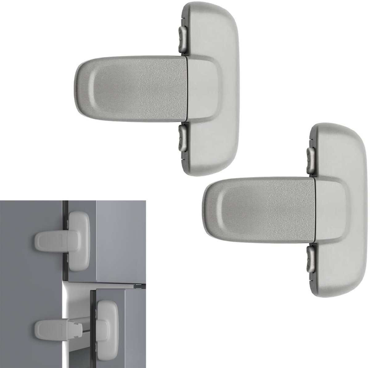 2 pieces - refrigerator locks for children - refrigerator door lock for home - baby safety - cabinet locks - refrigerator lock - freezer lock - refrigerator lock for refrigerator door, freezer door - no tools or drilling required - grey