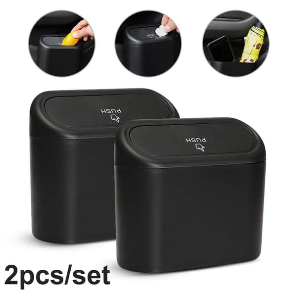 Car Trash Can, Waterproof Hanging Storage Box with Lid, 2-Pack Portable for Car u0026 Office