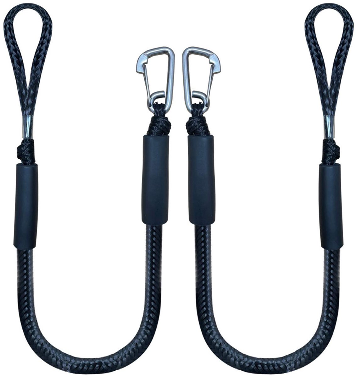 Mooring Rope Boat Equipment - 2 Pieces - Extendable 1.2 - 1.7M - Mooring Rope for Boats - Black - Mooring Rope - Boat Rope - Boat Accessories for Boats Dock - Dock Line with Hooks - For Boats, Kayaks, Jet Skis, Pontoons, Canoes