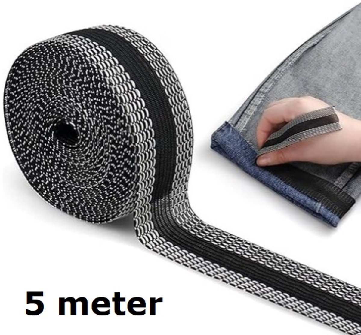 Iron-on tape - Shorten trousers - Shortening hem tape - Black - 5 meters