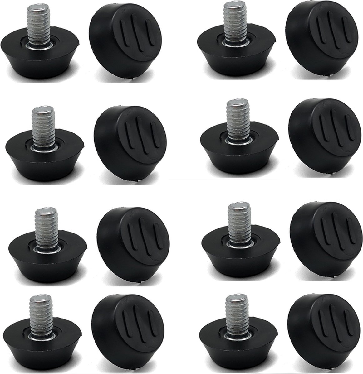 16 pieces Adjustable Furniture Feet - Leveling Pad Base Leg - Table Leg Chair - Adjustable Floor Protection - M6 x 10 x 20 mm - Leveling Leg - Furniture Coaster - Black / Silver - Plastic - Stainless Steel - Leveling Feet - Felt Pads - Floor Protectors -