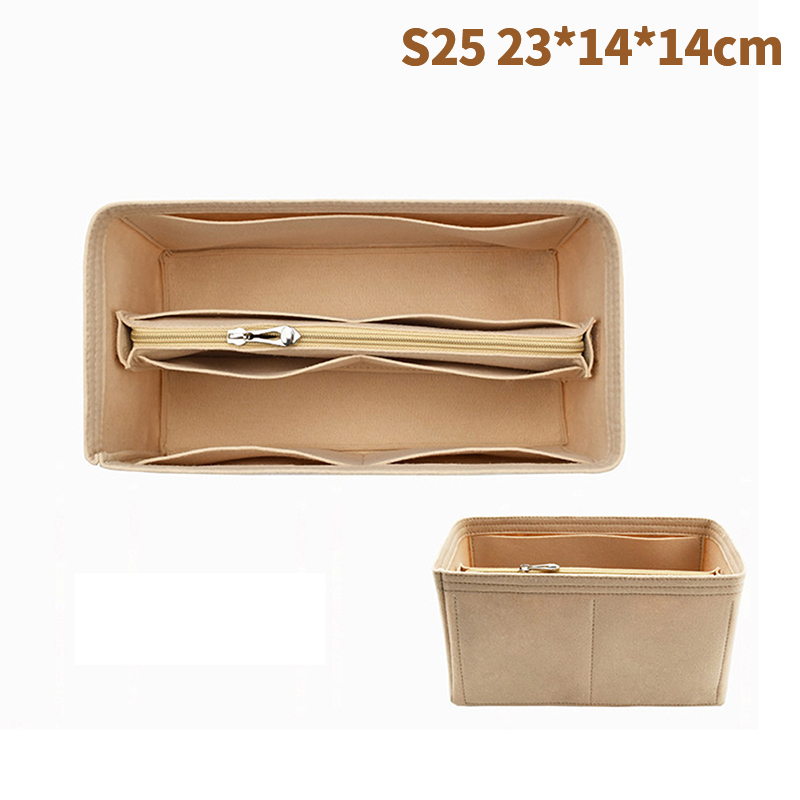 Bag Organizer Felt Fabric Insert 25 30 35 Makeup Handbag Khaki StyleC A