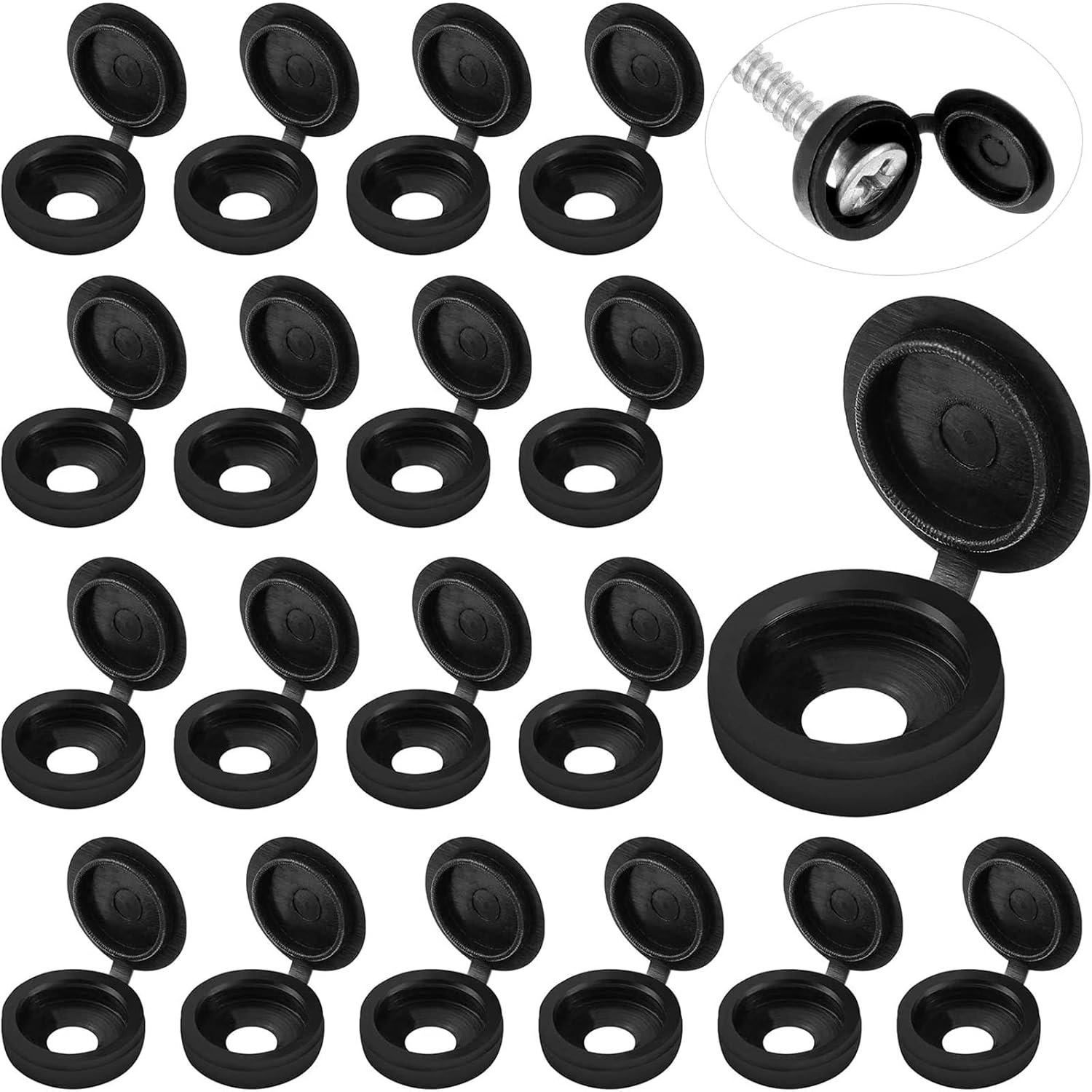 100 Pieces Hinged Screw Cover Caps Plastic Shutter Screw Caps Fold Screw Snap Covers Washer Flip Tops (Black, Large)