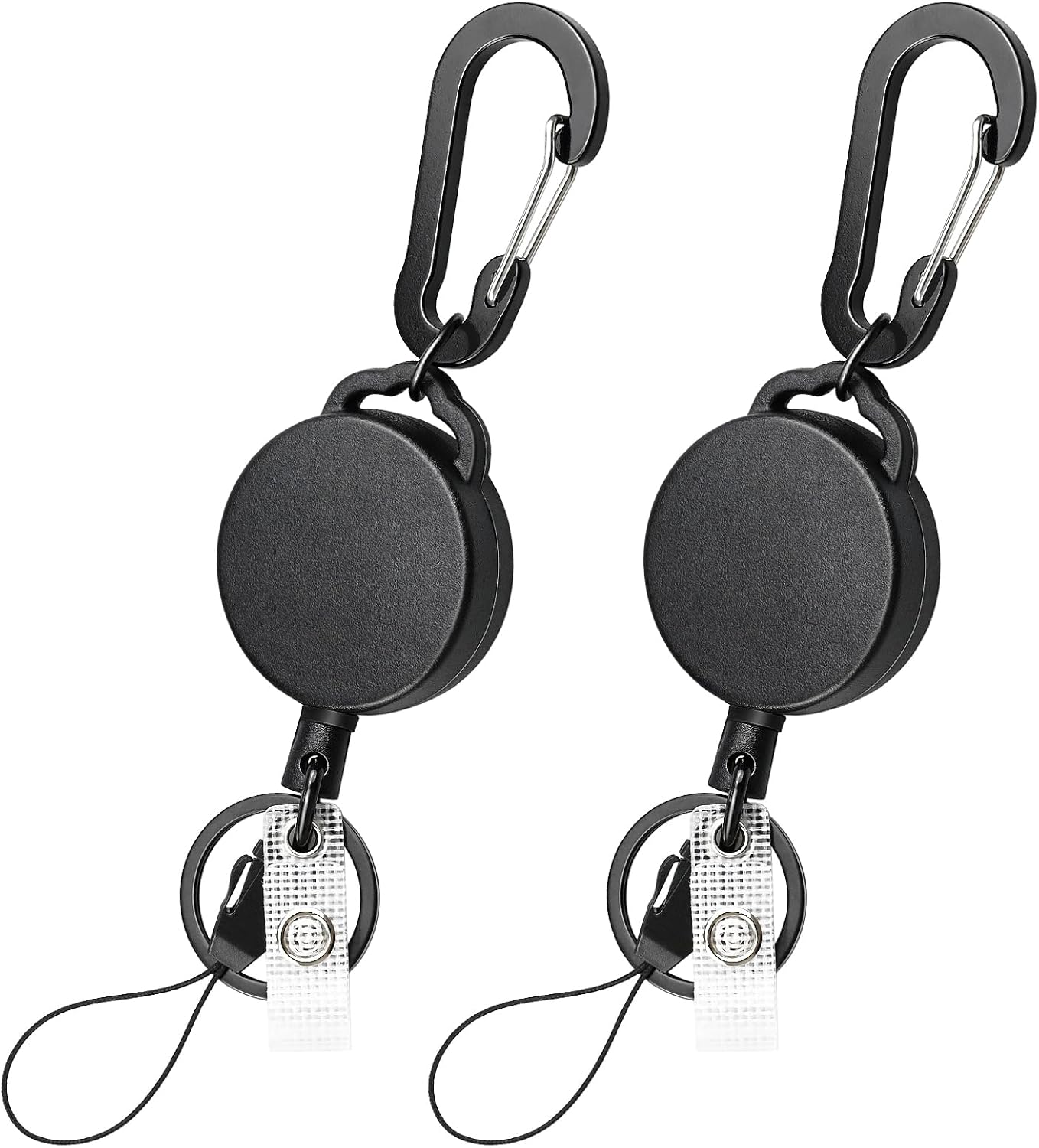 2 Pack Retractable Keychain Heavy Duty Retractable Badge Reel Carabiner with 30” Retractable Cord, Black