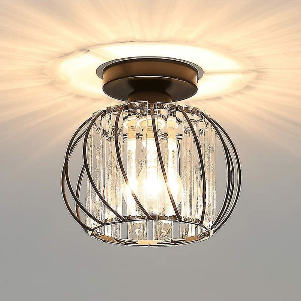Modern Crystal Ceiling Light E27 LED Chandelier Compatible with Philips, Black Design for Kitchen Dining Room Bedroom Hallway Entrance