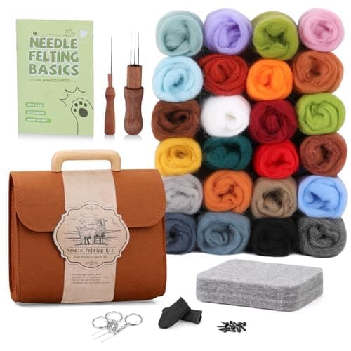 Felting Needles Kit in 24 Colors with Wool, Tools, Mat u0026 Storage Bag for DIY Craft Projects.