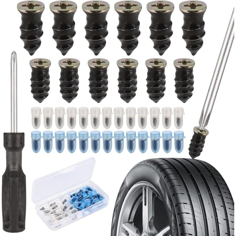 Tire Repair Rubber Nails 30Pcs for Car Motorcycle with Screwdriver 15 Small 15 Large
