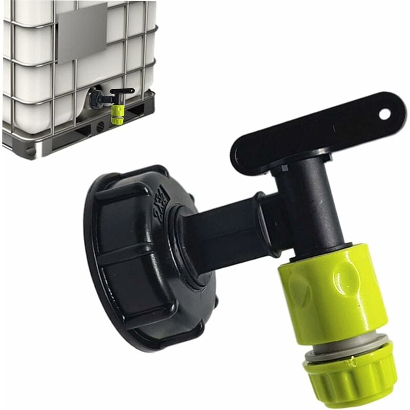 1000L Plastic Tank Faucet with Garden Hose Connector, IBC Tank Faucet Adapter, 3/4 Inch Thread Connection for Rainwater Collector, Fuel Tank