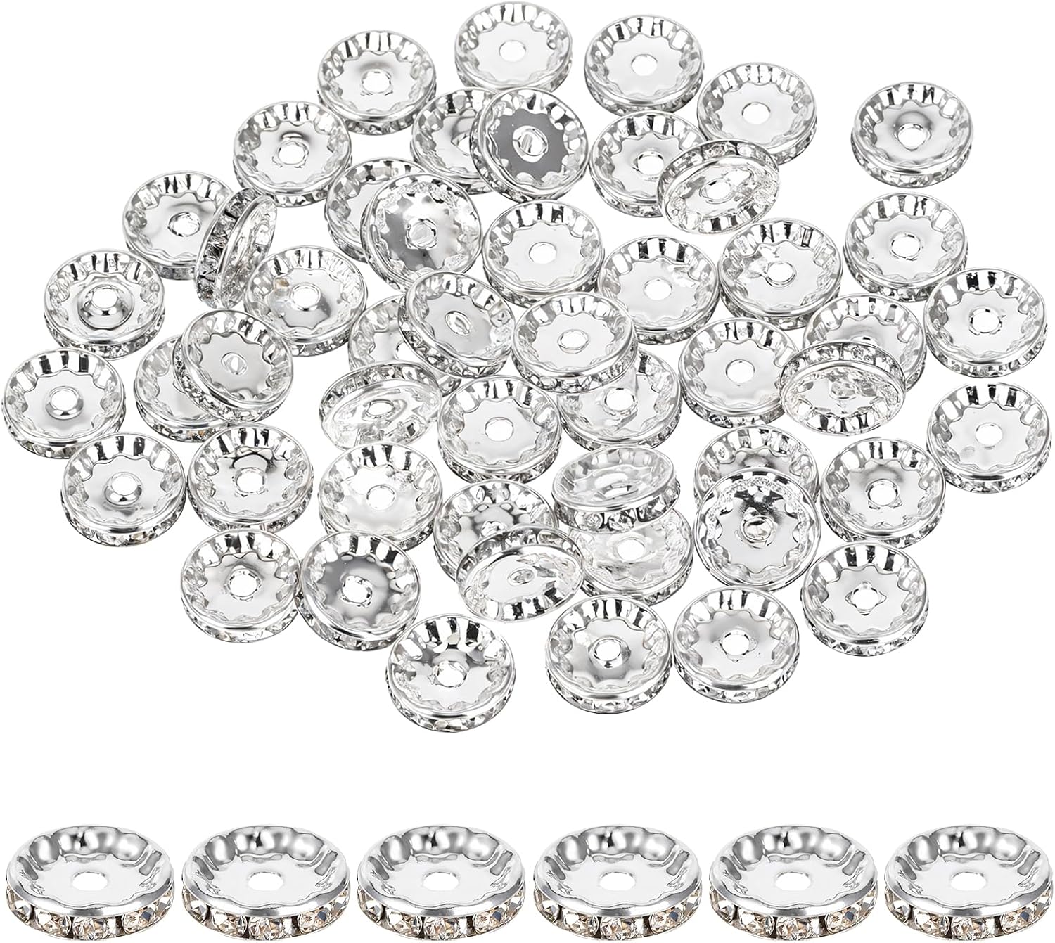 Rhinestone Beads for Pens Making, 100 Pcs 12mm Bulk Beadable Spacer Beads Rhinestone Bead Glitter Wave Diamond Crystal Bead for DIY Pens Bracelet Jewelry Making Craft Supplies(Style2)