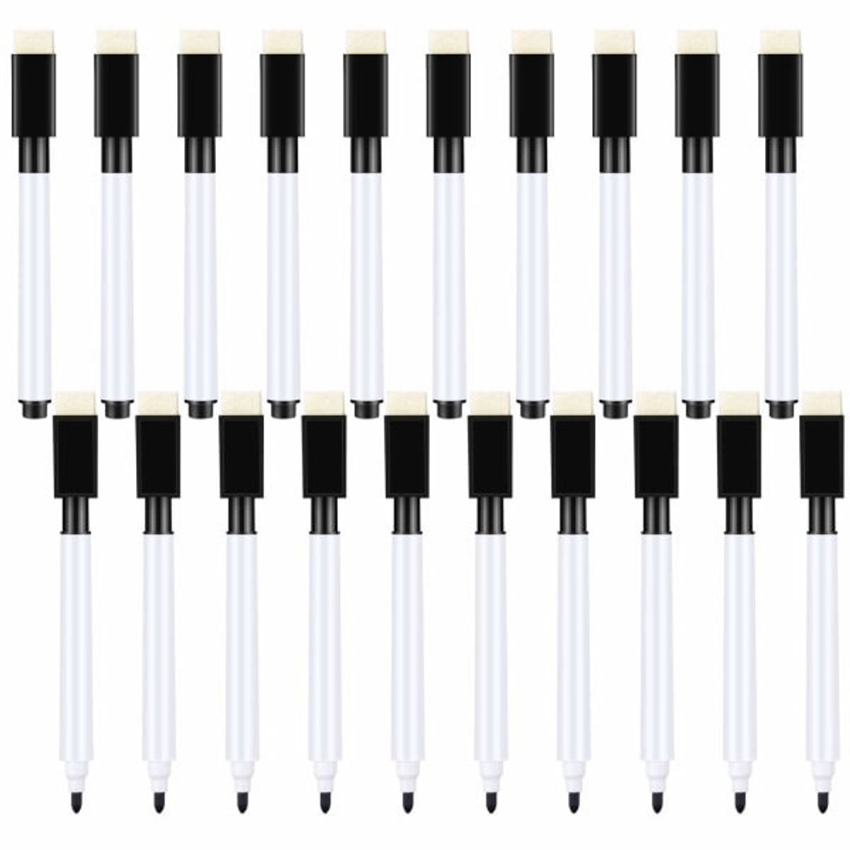 Whiteboard Markers (20-pack) - Small Whiteboard Markers - Black Whiteboard Markers - Fine Whiteboard Markers - Erasable Tip - Children's Whiteboard Markers - Fine Tip - Black