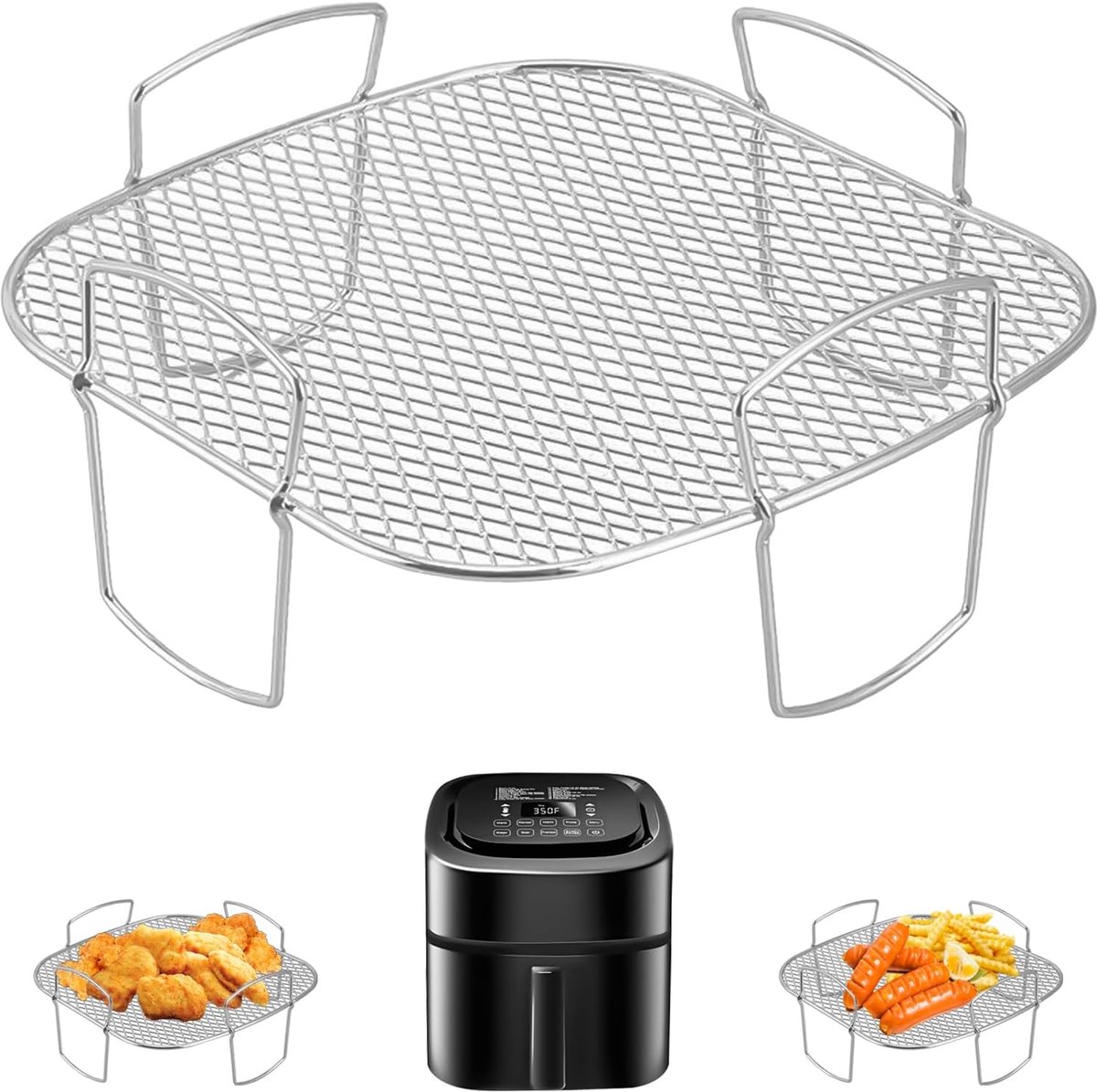 Square air fryer rack - Air fryer baking pan - Air fryer accessories - Stainless steel - 20.5 cm