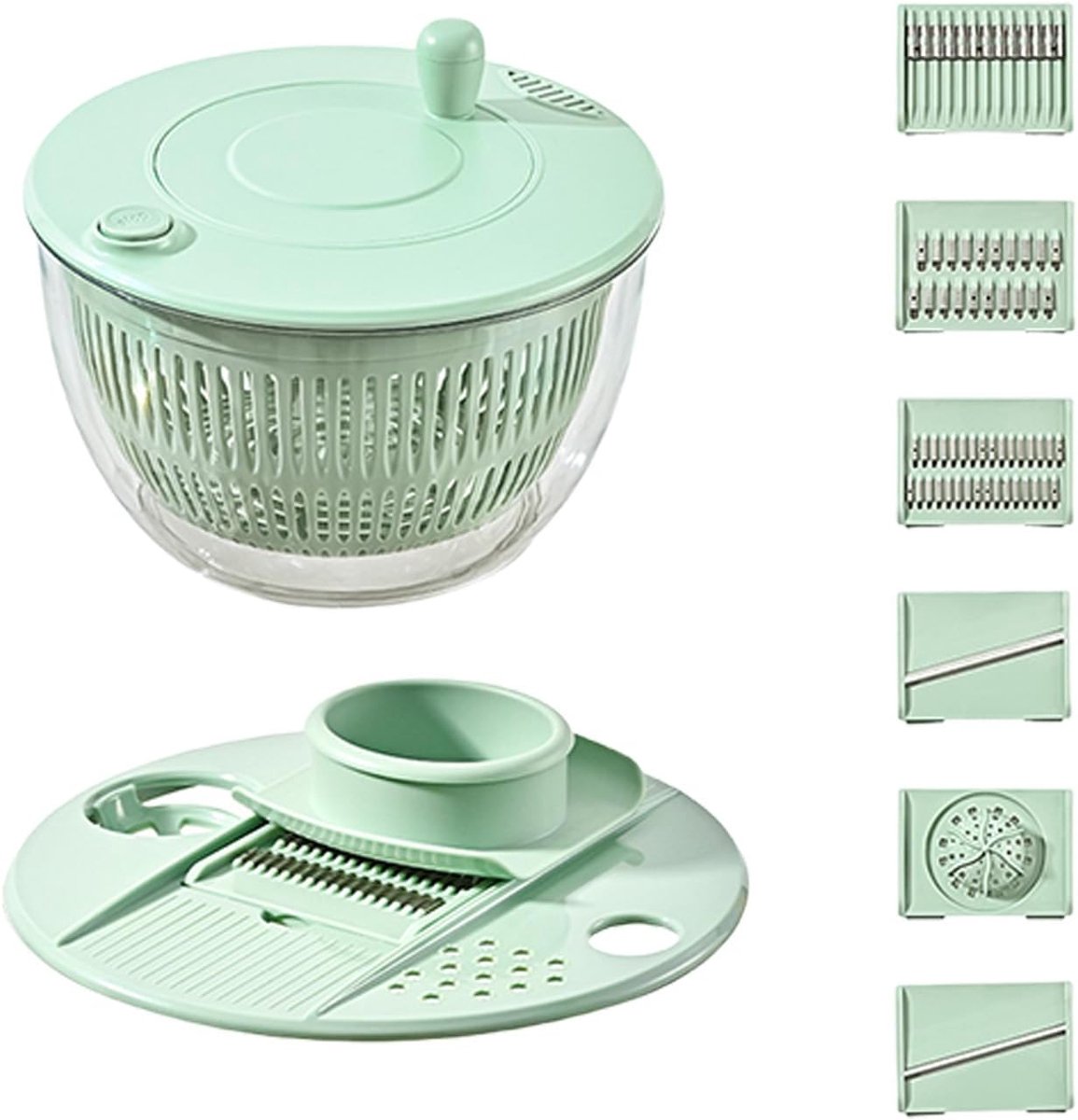 2-in-1 Double Decker Vegetable Dryer - Fruit Salad Drainer - Six Replaceable Blades - Salad Dryer - Double Decker Basket Kitchen Appliance - Double Decker Vegetable and Fruit Washer