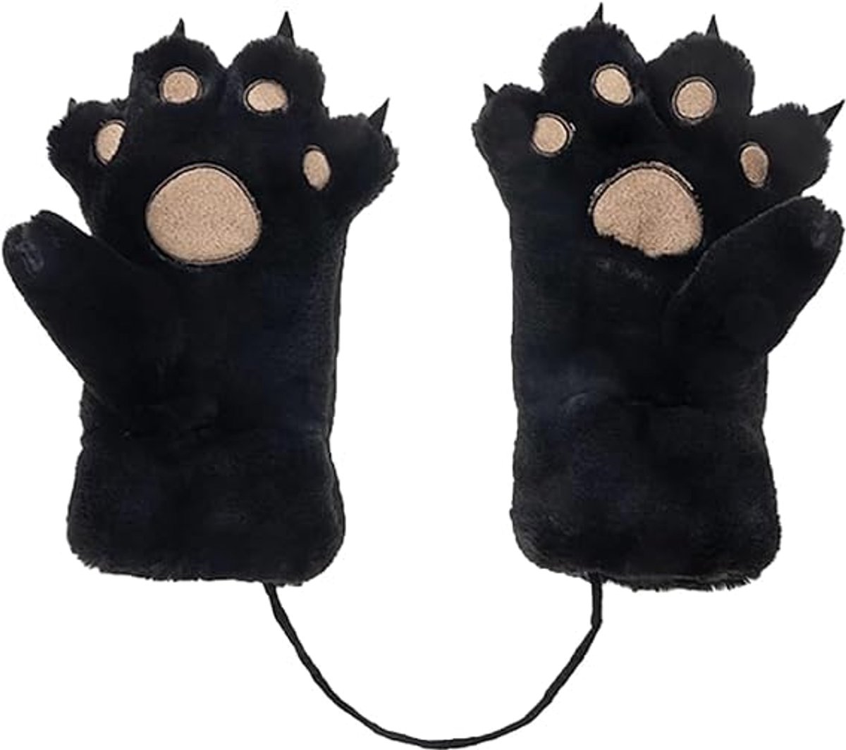 Gloves - 1 pair - Winter gloves - Cartoon gloves - Neckband - Children's gloves - Warm gloves - Plush gloves - One size（Black）