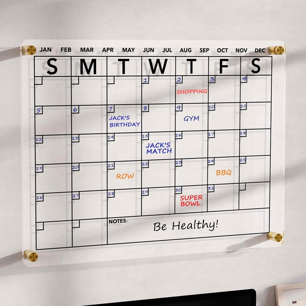 Magnetic Weekly Planner - Planning Board - Family Planner - To-Do Planner | Transparent Acrylic | Erasable | Includes 8 colored markers 30*40cm