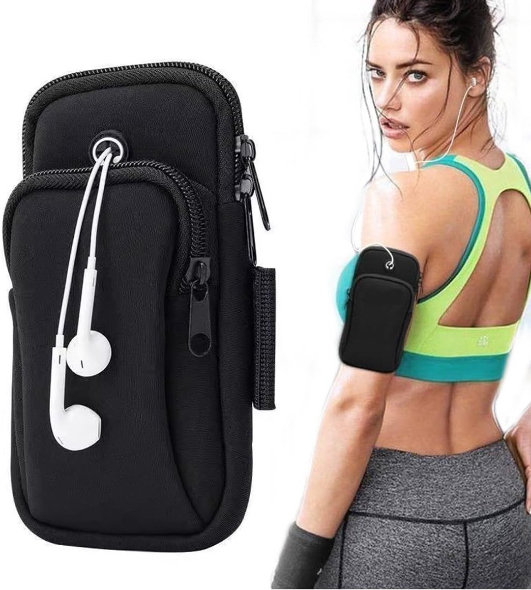 Running Armband - Phone Armband - Wearable Phone Armband - With Earphone Hole and Phone Pocket for Running - Armband for Fitness and Cycling (Black)