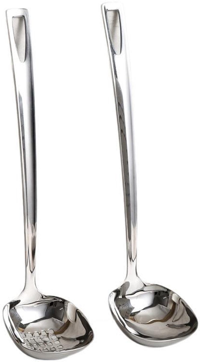 Soup Spoon Set - 2-Piece - Stainless Steel Soup Spoon - Strainer - Hanging Spoon - For Serving Soup - For Serving Porridge - Heat Resistant - Non-Slip - High Temperature Resistant